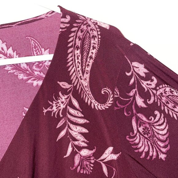 Chaps Womens Floral Print Long Sleeve V-Neck Dress Size 24W Burgundy & Pink - Picture 3 of 6